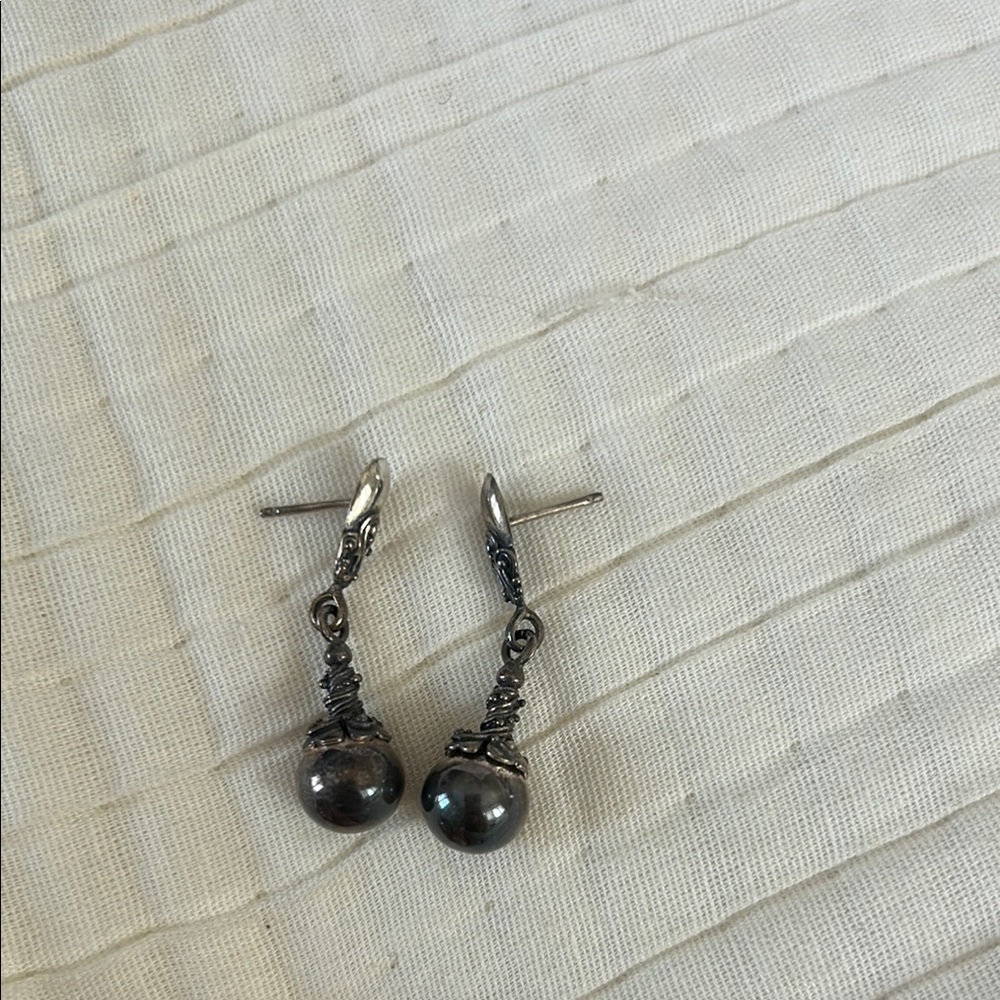 Elegant sterling Silver with marcasite and Black Drop Earrings